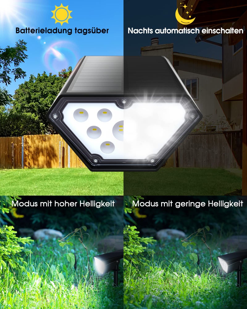 Biling Solar Spot Lights Outdoor, 2-in-1 Solar Landscape Lights 12 LED Bulbs Solar Powered IP67 Waterproof Adjustable Wall Light for Patio Pathway Yard Garden Driveway Pool - Whiteï¼ˆ2packï¼‰ - Image 2